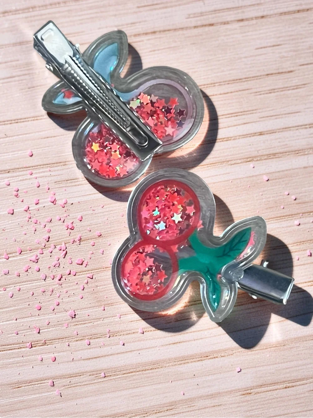 Cherry Mini Shakers  Hair Clips - Red & Green Set of 2
